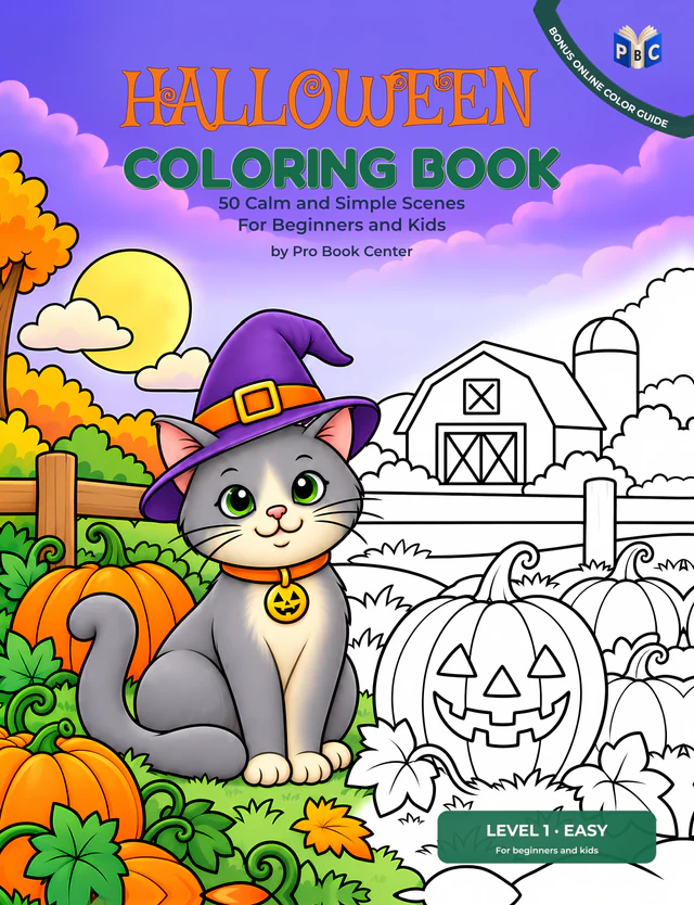 Front cover of Halloween Coloring Book, Level 1 Easy